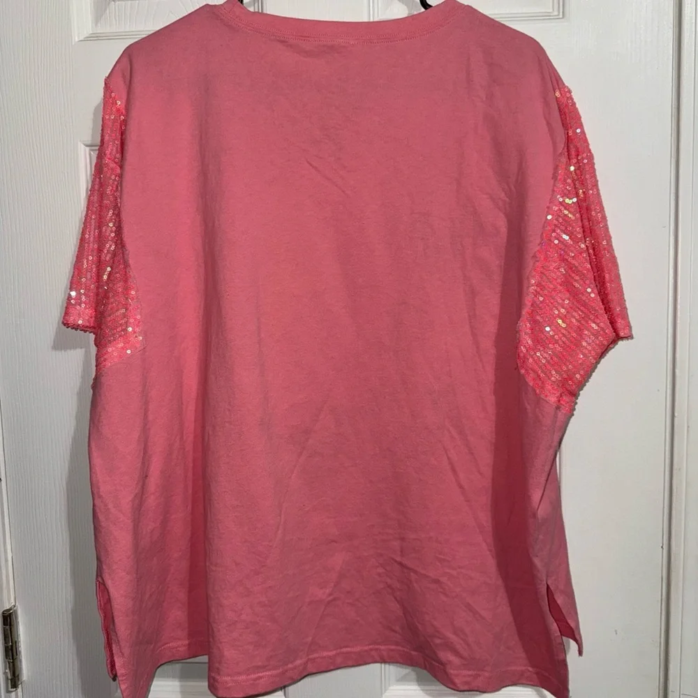 Pink Sequin Short Sleeve Women's Top by Fantastic Fawn - Picture 5 of 5